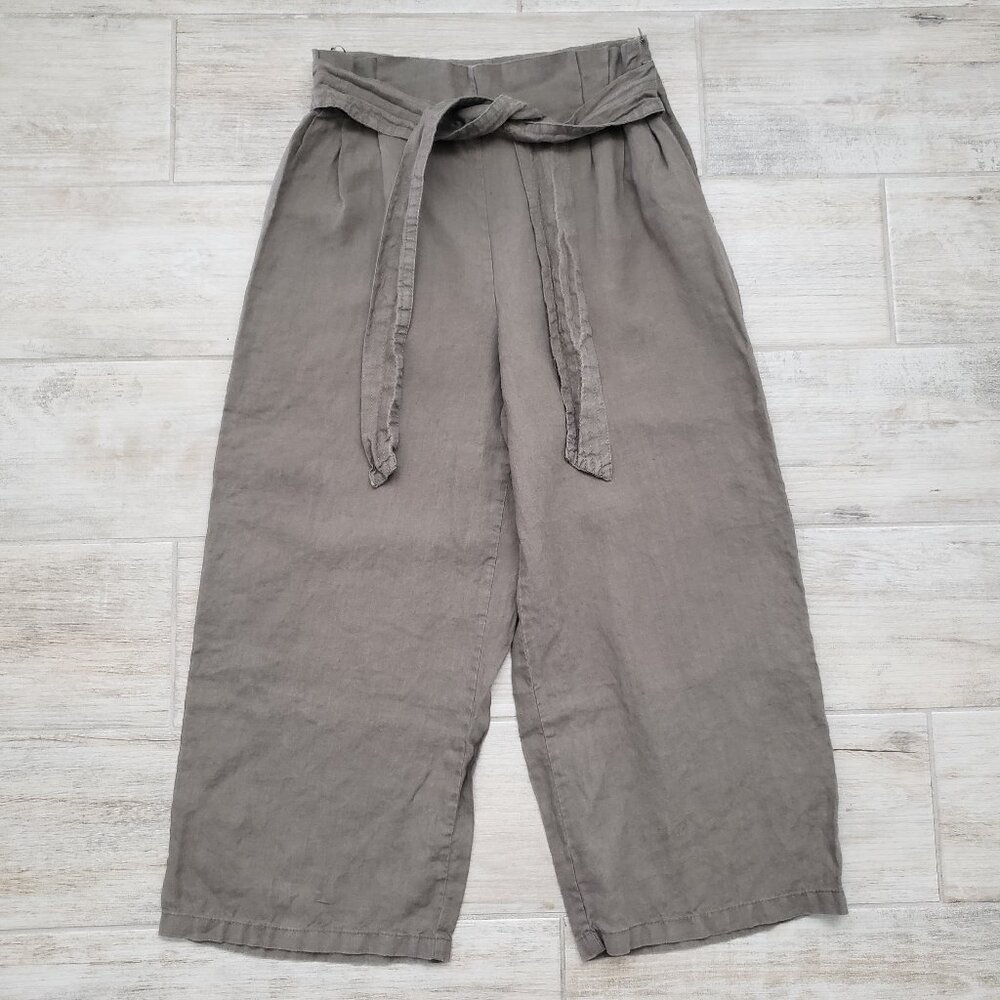 Zara Wide‎ Leg Pants Women's Linen Tie Waist Lagenlook Pleated Waist M